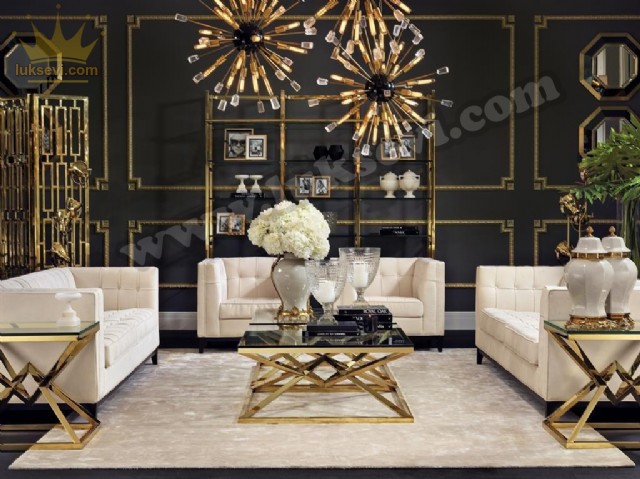 Golden Modern Koltuk Takımı Art Deco Lüks Oturma Odası Salon