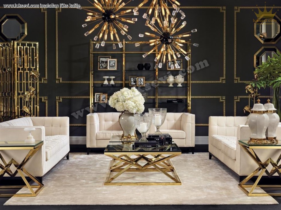 Golden Modern Koltuk Takımı Art Deco Lüks Oturma Odası Salon