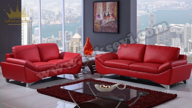 Kırmızı Deri Home Ofis Koltuk Takımları Luxury Studio Sofas