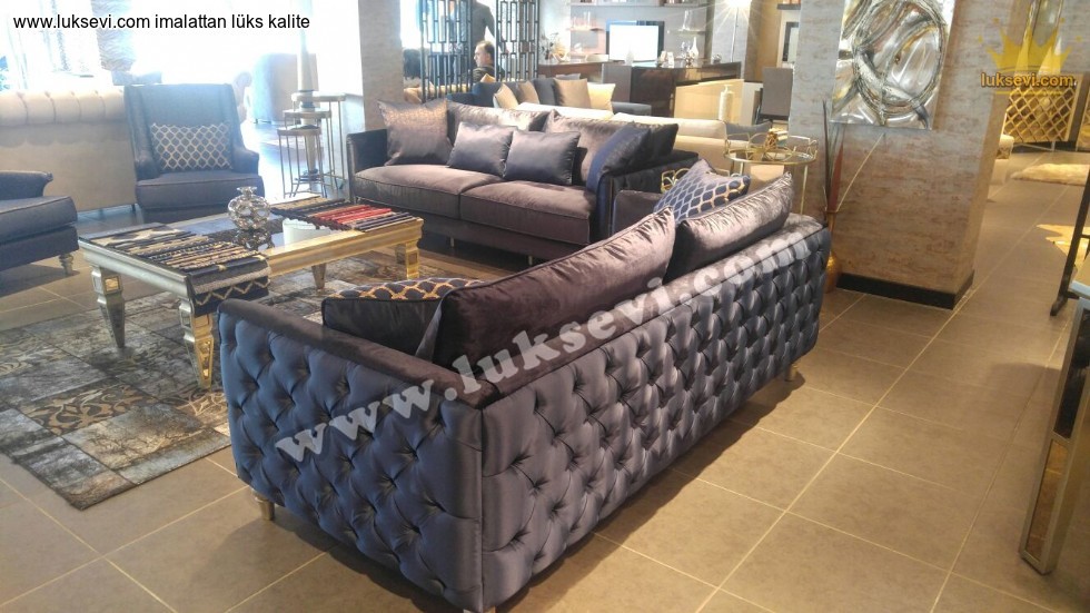 Kolları Dıştan Kapitoneli Yıldız Koltuk Takımı Lüksevi