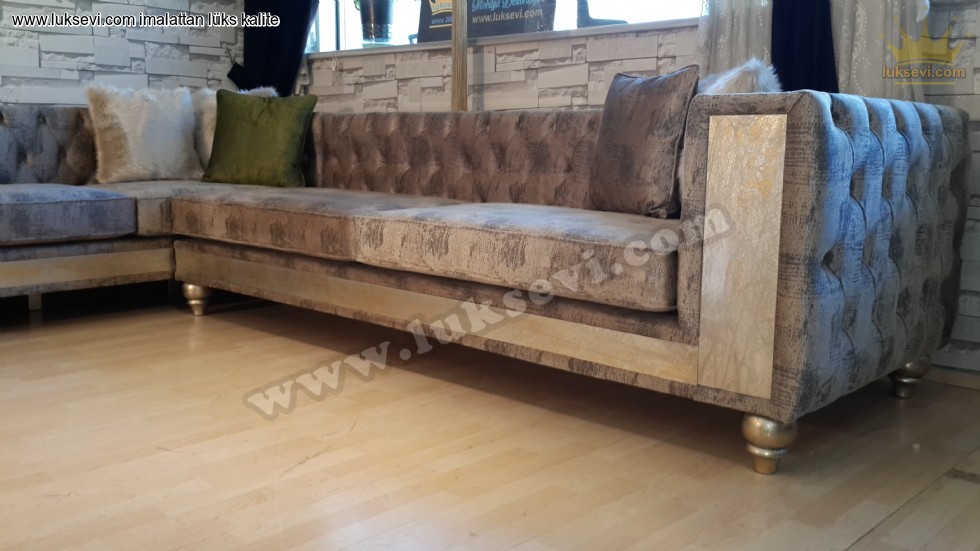 Kapitoneli Köşe Koltuk Modeli Lüksevi