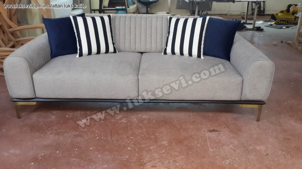 Resim No:7746 - Luxury Bej Üçlü Kanepe