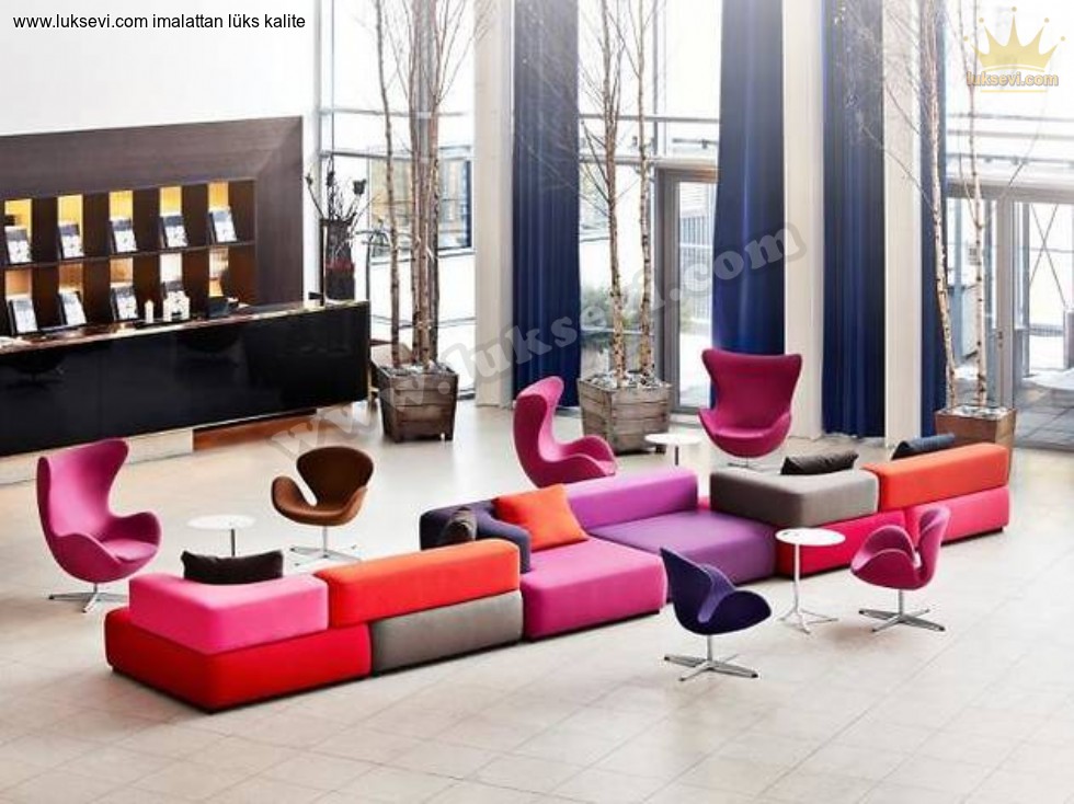 Renkli Dekoratif Lobi Salon Koltuk Tasarımları Lüks Modern Modeller