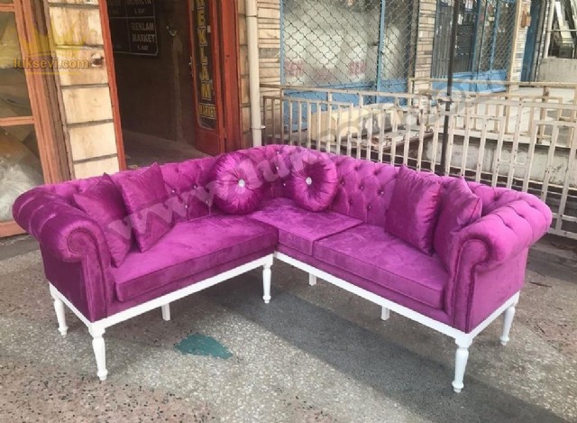 Chesterfield Köşe Koltuk Takımı L Şeklinde Lüks Özel Ölçü Üretim