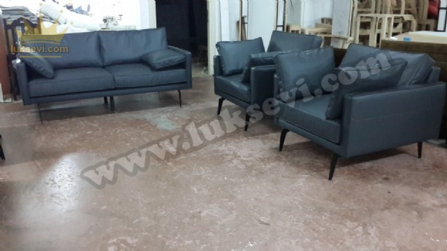 Deri Ofis Koltuk Takımı Siyah Renk