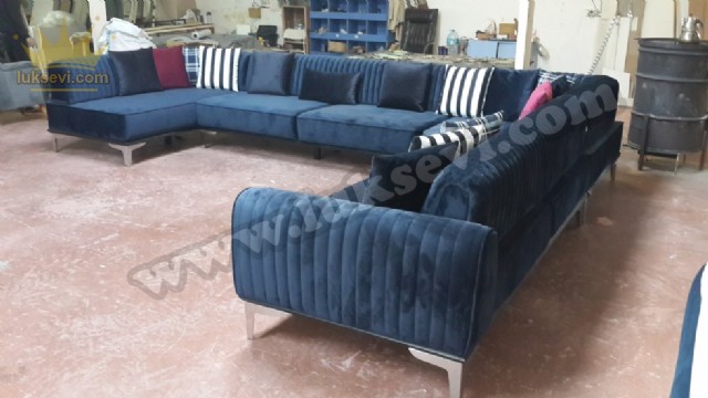 Dilimli İşçilik Modern Lüks Köşe Koltuk Takımı Salon Köşe Takımları