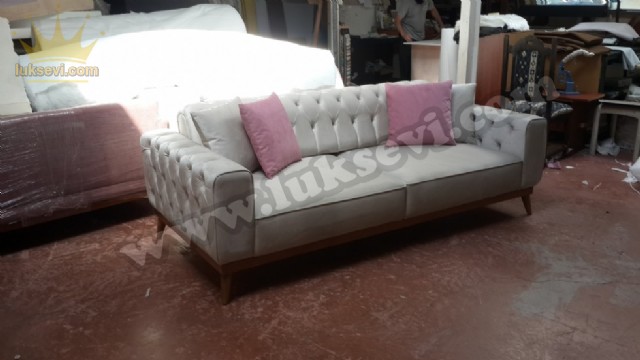 Gri Renk Kanepe Modeli Üç Kişilik Kapitoneli