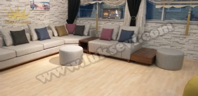 Gri Renkli Modern Salon Köşe Koltuk Takımı Sehpalı Modüler Özel Üretim