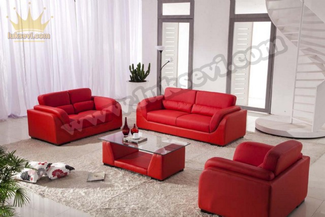 Kırmızı Deri Luxury Studio Koltuk Takımı