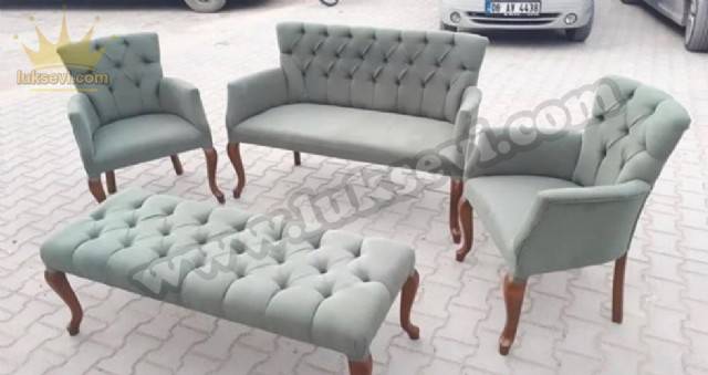 Resim No:6655 - Lobby Lounge Sofa Set Gray Quilted