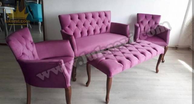 Resim No:6652 - Lobby Sofa Set With Bench Pembe Kapitoneli Lobi Koltuk Takımı