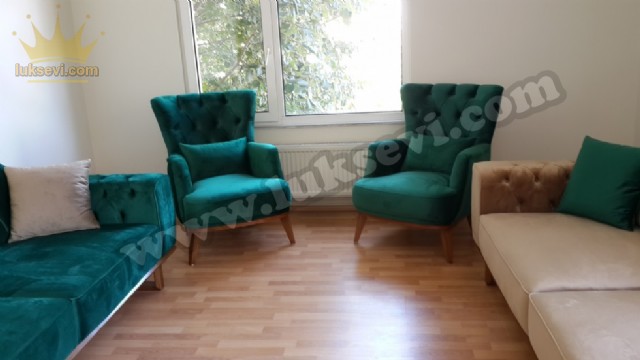 Lüks Koltuk Takımı Yeşil Kahverengi