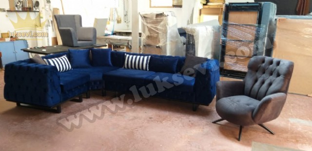 Lüks Mavi Köşe Koltuk Takımı