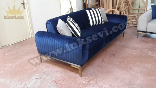 Luxury Lacivert Mavisi Üçlü Koltuk