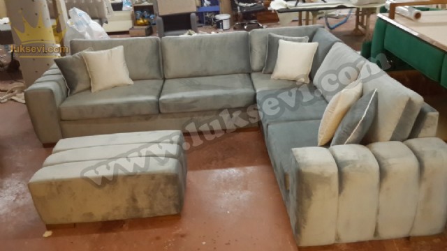 Modern Köşe Koltuk Takımı Gri Kumaş