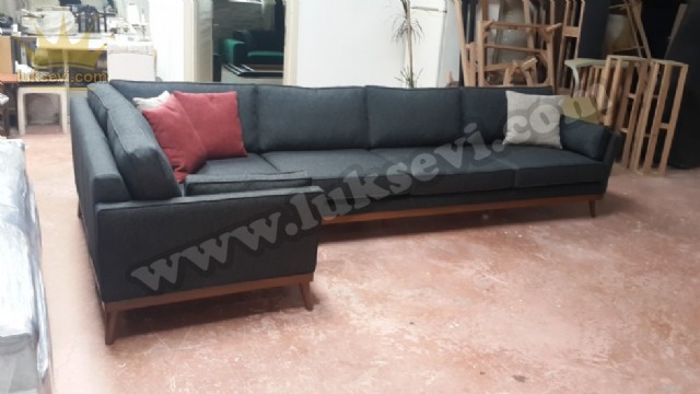 Modern Köşe Koltuk Takımı Siyah Keten