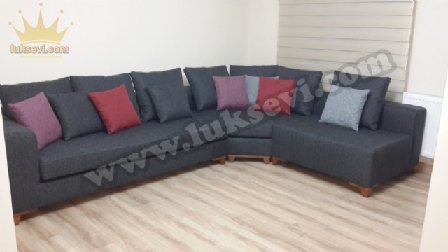 Modern L Köşe Koltuk Takımı Koyu Gri Antrasit Renk