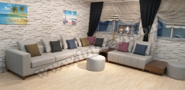 Salon Köşe Koltuk Takımı Özel Ölçü Üretim Yuvarlak Puflu