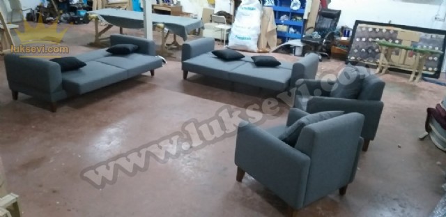 Yataklı Koltuk Takımı Gri Renk Modern Üretimden