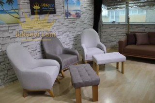 Berjer Takımı Beyaz Gri Lüks Modern Berjer Koltuk