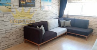 Çift Renk Kumaşlı Soft Köşe Takımı Gri Beyaz Lüks Köşe Koltuk