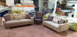 Lodos Koltuk Takımı Keten Kumaş Bej Ve Gri Renkler