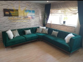 Metal Kapitoneli Lüks Köşe Takımı Modern Lüks Tasarım