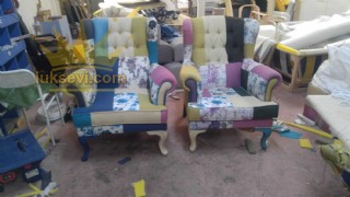 Patchwork Kumaş Döşemeli Berjer Koltuklar