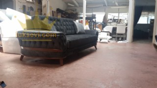 Tango Yataklı Kanepe Siyah Kumaş Döşeme